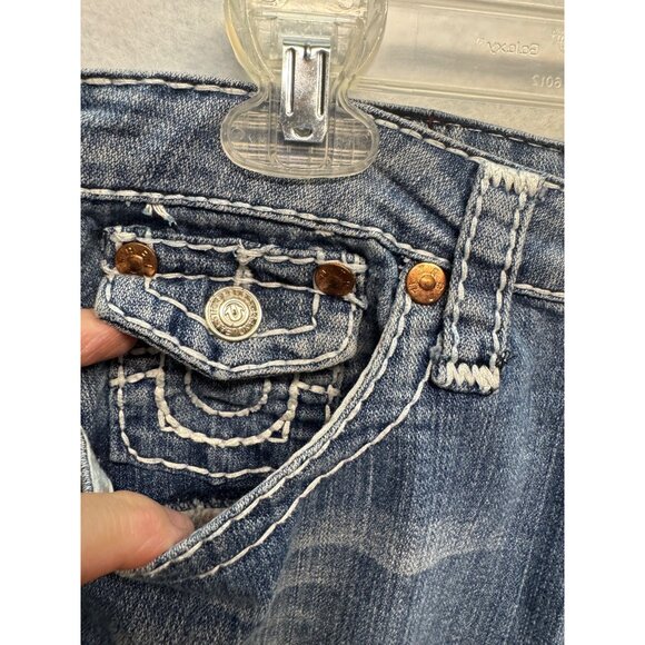 True Religion Womens Joey World Tour Blue Denim Jeans Size 28 Distressed Style - Picture 3 of 12